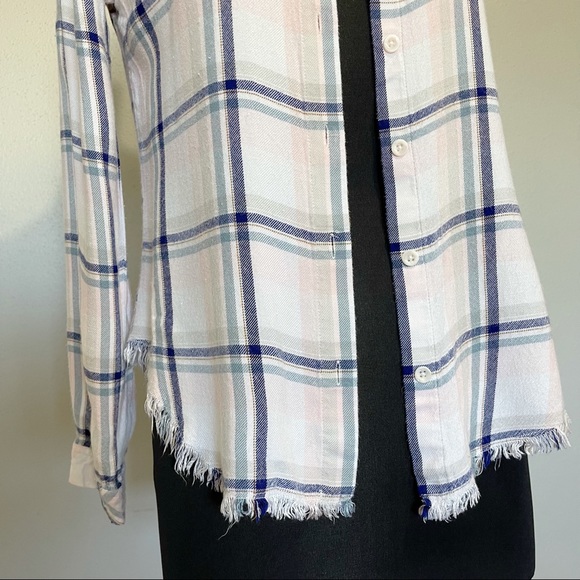 Cloth & Stone plaid soft pink button down Frayed hem xs - Picture 4 of 7
